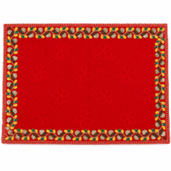 Red Decorative Pooja Aasan with Floral Embroidery & Golden Border rectangle