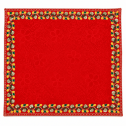 Red Velvet Floral Border Decorative Pooja Asan Square