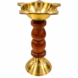 Traditional Brass Diya Stand with Wooden Pillar