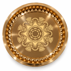 Brass Floral Engraved Pooja Thali – Decorative Round Puja Plate
