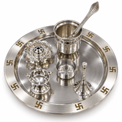 Premium Stainless Steel Pooja Thali Set with Swastik Design