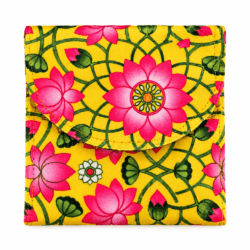 Pichwai Lotus Print Coin Pouch – Yellow
