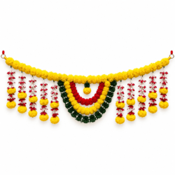 Traditional Marigold Floral Toran with Hanging Garlands