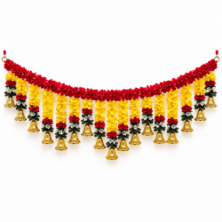 Traditional Red & Yellow Floral Bell Toran