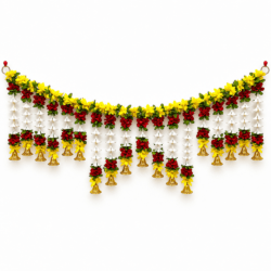 Premium Floral Bell Toran – Yellow, Red & White