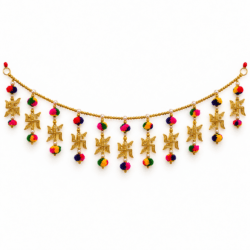 Multicolour Pom Pom Swastik Toran with Golden Beads