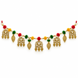Multicolour Lotus & Leaf Toran with Pom Poms