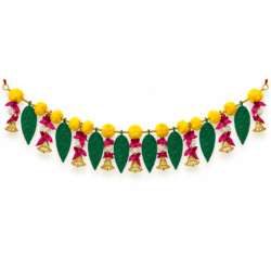 Traditional Yellow Marigold & Mango Leaf Toran with Bells