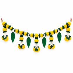Traditional White And Yellow Marigold & Mango Leaf Toran