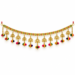 Decorative Golden Lotus Toran with Multicolour Pom Pom