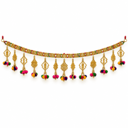 Premium Golden Lotus Toran with Multicolour Pom Poms