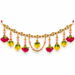 Premium Lotus Flower & Golden Beaded Decorative Toran – Pink, Yellow & Green