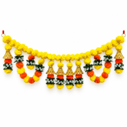 Traditional Marigold Floral Toran with Golden Bells