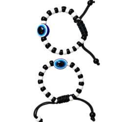 Evil Eye Black & White Beaded Adjustable Bracelet