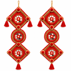 Traditional Red Mirror Work Decorative Wall Hanging Pair
